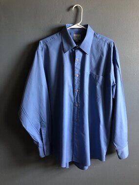 Pronto Uomo Mens 16 1/2 - 34/35 Blue Cotton Blend Button Up Dress Shirt